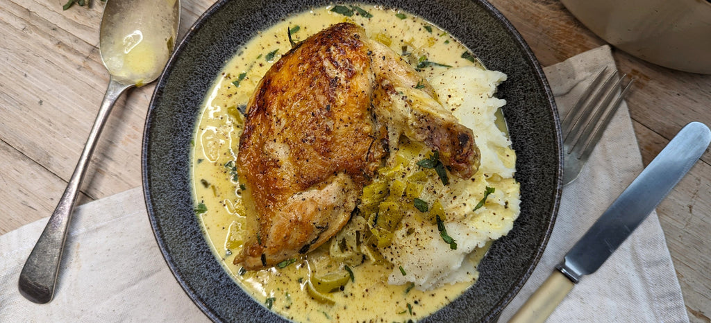 CHICKEN WITH LEEK, TARRAGON, MUSTARD & CREAM
