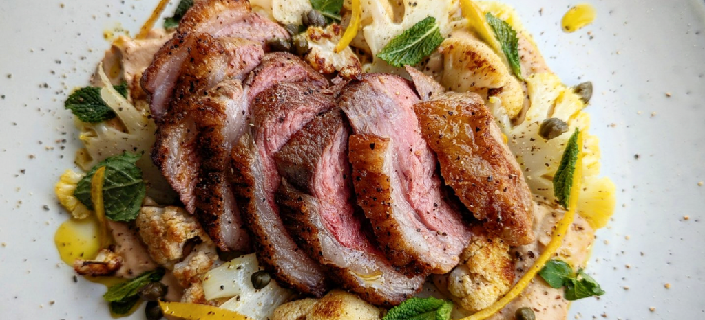 LAMB RUMP WITH CAULIFLOWER, MINT, LEMON AND CAPERS