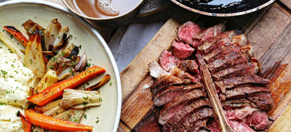 Richard H. Turner’s Porterhouse With Roast Roots, Creamed Potato, Pickled Walnuts and Houses of Parliament Gravy